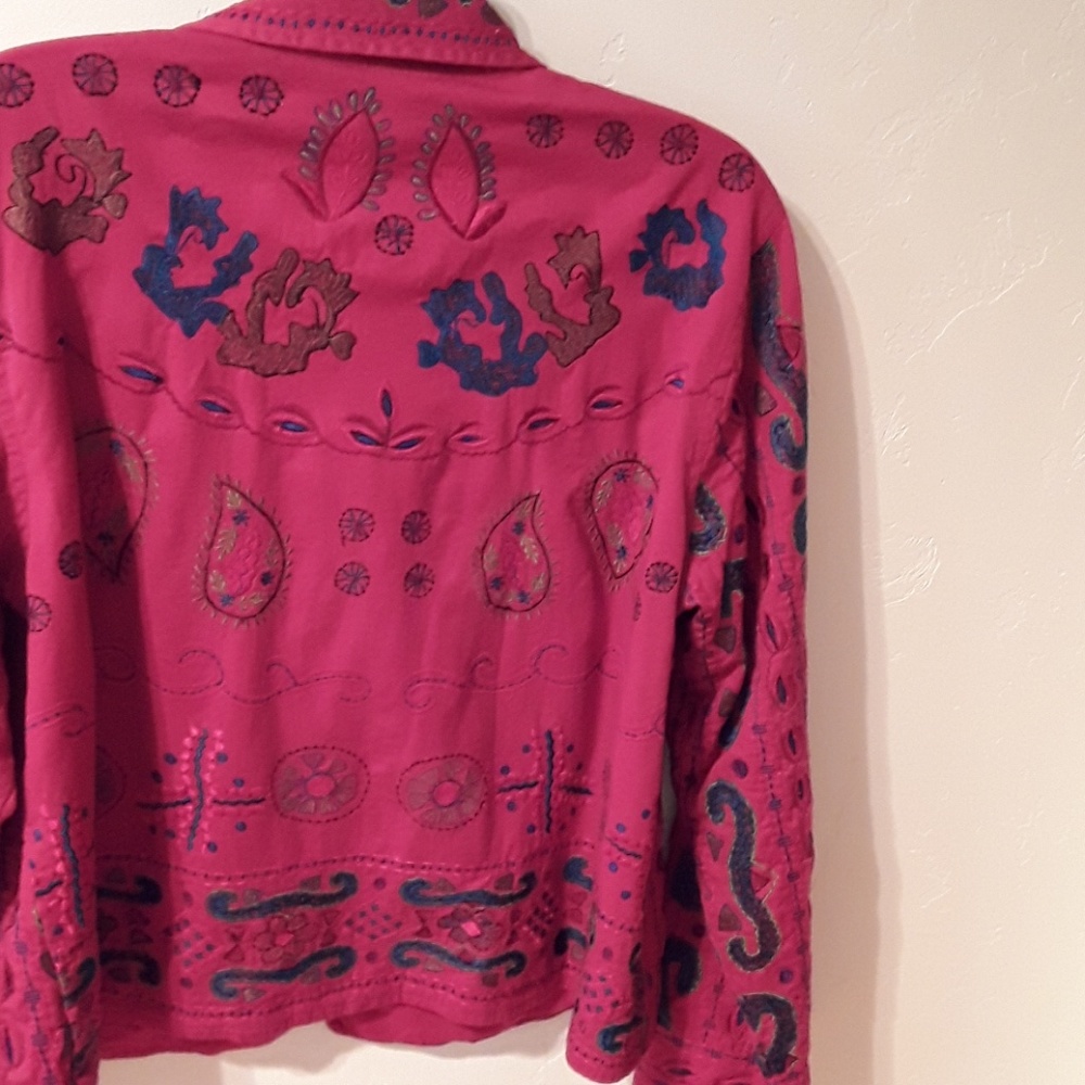 Red Embroiderd Lined, One Button Blazer - image 2